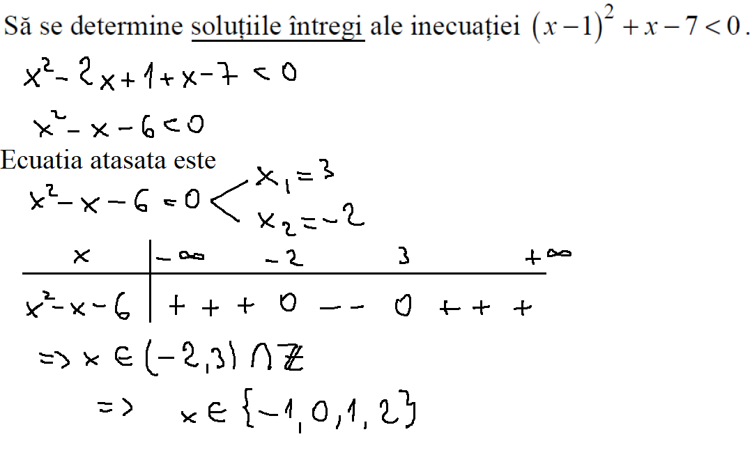 10 inecuatii de gradul 2 rezolvate